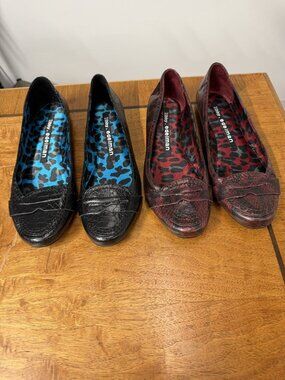 2 Pairs LIBBY Sam EDELMAN 10 Snake ballet Flats Shoes Toe Slip On Penny Loafers